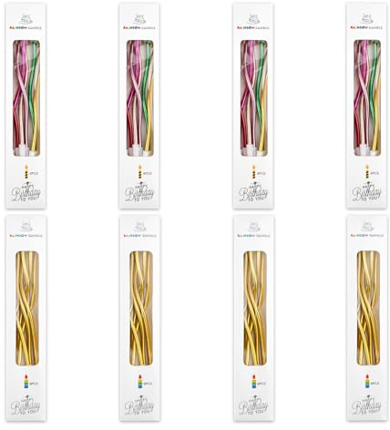 48 candele di compleanno per torte, candele di compleanno, con supporto, candele a spirale dorate e arcobaleno, per matrimoni, feste, torte di compleanno