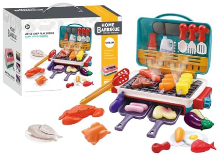 Ensemble de Jeu de Gril pour Enfants, Gril à Jouet simulé à Changement Couleur avec fumée, lumière et Musique, 2 Modes Jeu Amusants, Accessoires Cuisine pour Filles, garçons, enfan