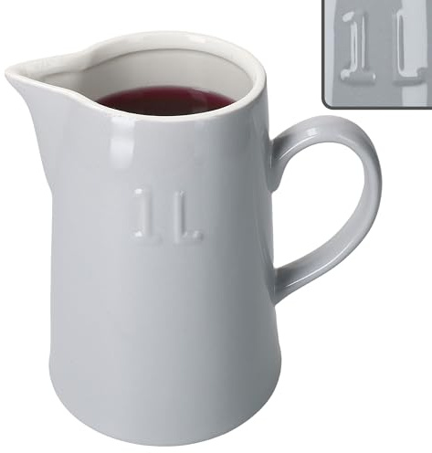 MamboCat Emilia Pichet gris 1 l, en faïence, gris pastel et blanc crème, idéal pour l'eau, le jus, le lait, le cacao et le soda, le petit-déjeuner, le brunch et le quotidien I Carafe avec bec verseur