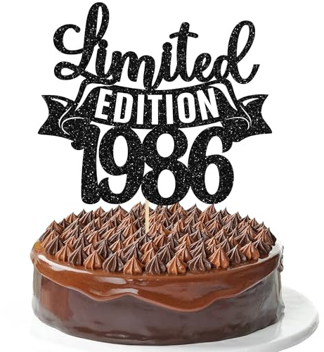 Gyufise 1Pc Limited Edition 1986 Cake Topper Black Glitter Happy 40th Birthday Party Cake Decoration Supplies Cheer to 40 Years Cake Bunting Decor for 40th Birthday Party Photo Booth Props