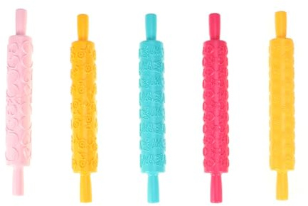 JOINPAYA Mattarello in Plastica per Pasta Stampa a Rilievo, Set da 5 Pezzi per Decorazioni di Torte e Pasta di Zucchero, Utensile Multifunzionale per Cucina Fai da Te e Dolci Stile Casuale