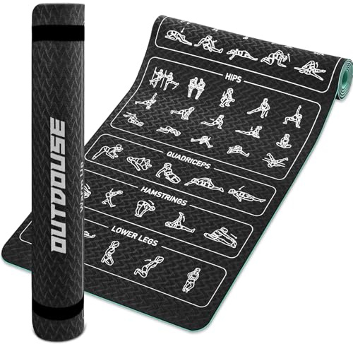 Tappetino Yoga Esercizi OUTDOUSE – 70 Posizioni Yoga Stampate, Materiale TPE Antiscivolo, per Ginnastica, Pilates, Casa e Viaggi, Tappetino Fitness per Uomo e Donna,183x61x 0,6 cm CM,Verde e Nero