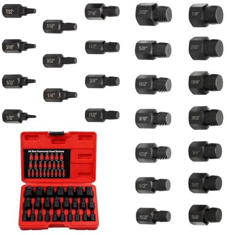 Juego de Sacabocados y Extractores,Juego de 25 piezas para tuercas y espárragos | Arrancador de tornillos oxidados y dañados para automoción y maquinaria - para Tornillos Dañados, Cabezas Redondeadas,