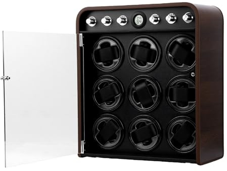 Caja Enrolladora Automática de Reloj de Lujo con 9 Ranuras y Luz LED para Tablero de Densidad de Fibra Rotador de Reloj