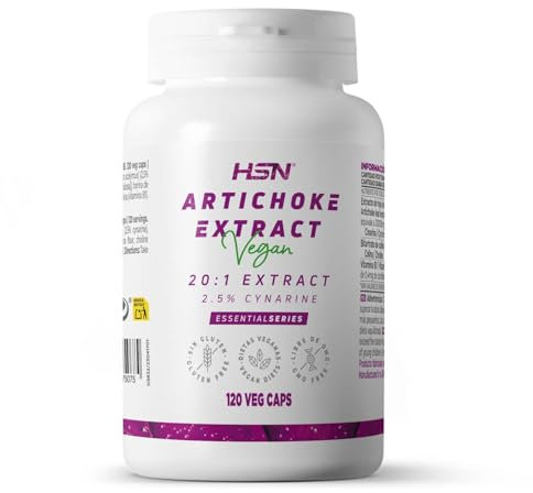 HSN Alcachofa 30000mg - Cynara scolymus - (2,5% Cinarina) por dosis diaria | 120 Cápsulas Vegetales | Extracto hoja de Alcachofa 20x Veces Más Concentrado | No-GMO, Vegano, Sin Gluten