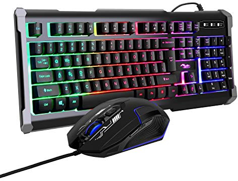 Clavier de Gaming et Souris, BAKTH LED Rétro-éclairage Arc en Ciel Luminosités de Couleurs Clavier Filaire USB Gamer et Souris avec 4000 DPI