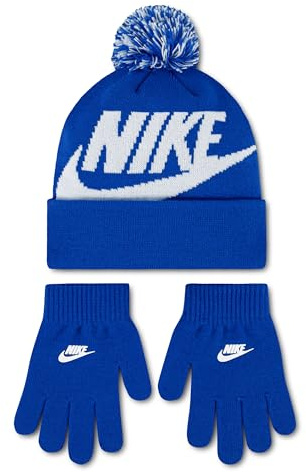 Nike Kinder Swoosh Pom Beanie und Handschuhe Set, Game Royal, One Size
