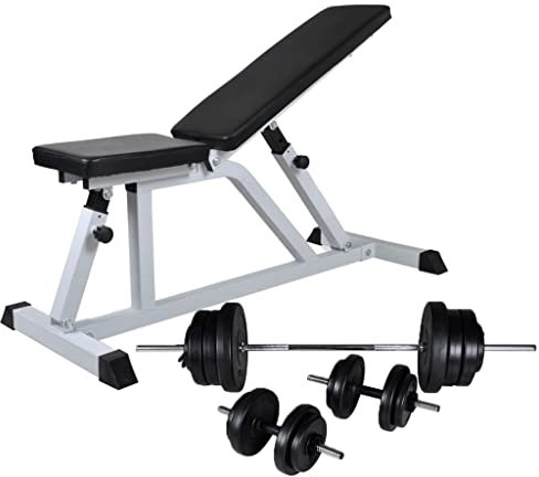 vidaXL Hantelbank Kurzhantel Langhantel Set 60,5kg Trainingsbank Kraftstation