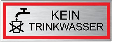 Schild Kein Trinkwasser 175x65 mm Warnschild aus Aluminium horizontal gebürstet Edelstahloptik wetterfester Mehrfarbdruck selbstklebend 53351