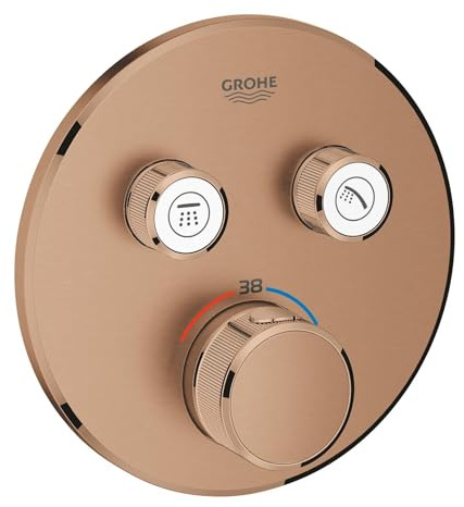 GROHE Grohtherm Smartcontrol, Unterputz Thermostat Dusche und Badewanne (2 Absperrventile, ultraflaches Design, Wandrosette aus Metall, Fertigmontageset, ohne Rohbau-Set SmartBox), roségold, 29119DL0