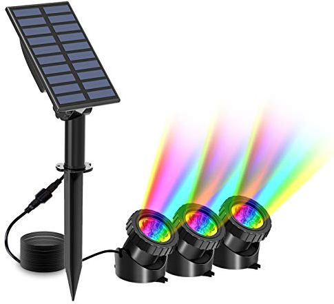 T-SUN Solar Pond Lights, 3 in 1 RGB Color Changing Underwater Pond Lights, Outdoor Waterproof LED Landscape Spotlights for Fish Tank Garden Yard Pool Pond Fountain Waterfall Decoration(3 Head Lamp)