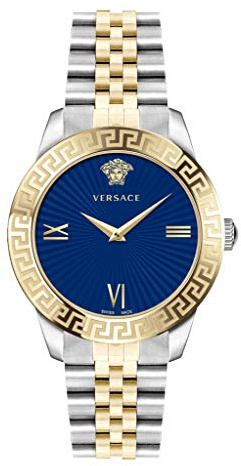 Versace - Unisex-Armbanduhr Quarz Mode Armband und Gehäuse aus Edelstahl Farbe Grau Zifferblatt Analog Blau - VEVC00719
