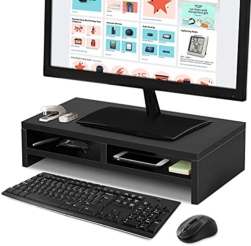 Bildschirm-Ständer,Monitorerhöhung mit 2 Schublade Schwarz,Ergonomischem Laptop-Druckerständer für Laptop, Computer, Notebook,50 x 20 x 11,7 cm