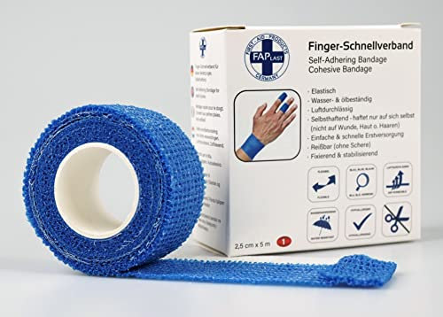 10 cerotti per dita, impermeabili, autoadesivi, elastici, senza lattice, 2,5 cm x 5 m, colore: blu