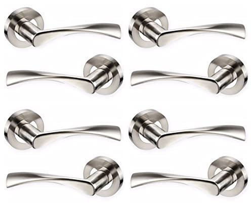 Haven Heritage - Chrome & Satin Duo Twist Door Handle Set, Interior Latch Lever on Rose, Door Latch Chrome, Door Handle Latch, Privacy Lockable Handle for Bathroom, Bedroom, Front Door, (4 Pack)