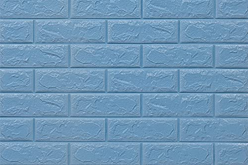Lot de 10 panneaux muraux 3D autocollants, aspect pierre, 70 x 77 cm, mousse de polyéthylène, bricolage, briques, pierre embossée, décoration murale blanche (bleu)