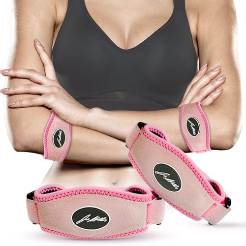 Dr.Arthritis Tennis armbågsstödsrem och läkarhandbok – tillförlitligt armbågsstöd för män och kvinnor – för daglig användning, snabb smärtlindring från tendinit (par, rosa)
