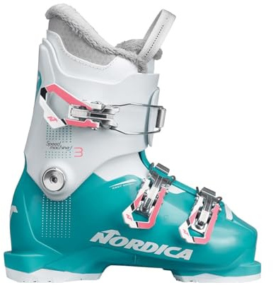 Nordica Speedmachine J3 Kid's Alpine Ski Boots (Light Blue/White/Pink, 20.5)