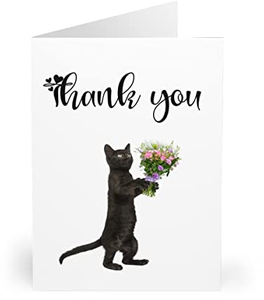 Ruxandcip Dankeskarte mit schwarzer Katze - Wertschätzungskarte für Katzenliebhaber - Schwarze Katze mit Blumen Design