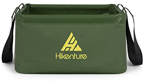 HIKENTURE Outdoor Faltschüssel 15L/20L, Faltbarer Eimer Camping, Falteimer aus Langlebigem Planen Gewebe, Als Waschschüssel, Spülschüssel, Spülwanne, Angel Eimer für Spülen Kühlen (15L, Army green)-C1