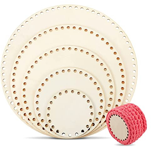 Fondo Cesto in Legno Naturale con Base e Cuscino - Cesto all'Uncinetto per Cesti Intrecciati - Diametro 10/15/20/25/30 cm (5 Pezzi)