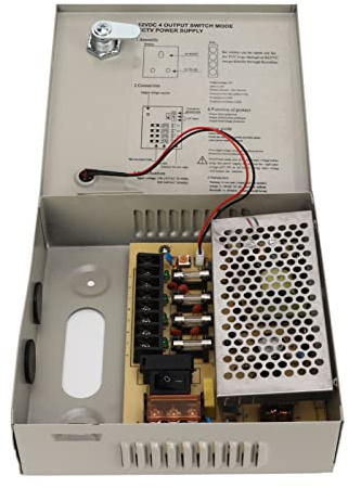 Garosa 4 Channel 12V 5A CCTV Power Supply Box, CCTV Distributed Power Supply Box with AC Plug and Lock for Security Cameras, DVRs, CCTV Power Supply