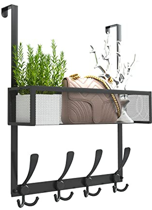 Kaiferty Türhaken-Organizer, Tür-Kleiderbügel, Handtuchhalter, Netzkorb mit 12 Haken, über der Tür, Aufbewahrung, Kleiderhaken hinter der Tür, Organizer für Badezimmer, Küche, Büro (schwarz)
