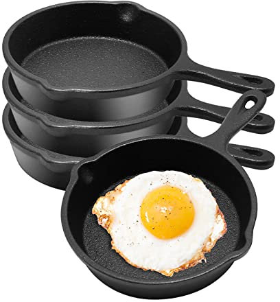 DUZFOREI Mini sartén de hierro fundido, sartén pequeña de hierro fundido negro, mini plato chisporroteante, sartenes pequeñas de 4 pulgadas, sartén antiadherente, sartén para interiores y exteriores