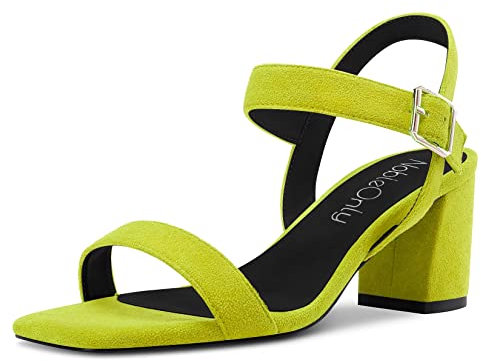 NobleOnly Mujer Medio Chunky Ancho Heel Correa Tobillo Cierre con Hebilla Sandalias Oficina Casual Clear Clásico Zapatos 6.5 CM Heels Verde Lima 42 EU