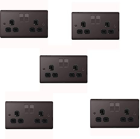 BG Electrical NBN22B-01 Double Switched Power Socket, Black Nickel, 13 Amp - 5 Pack