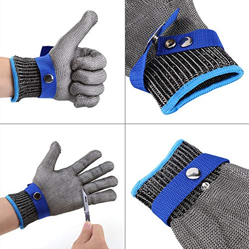 Schnittsichere, Stichfeste Metzgerhandschuhe aus Edelstahldraht und Metallgeflecht, für die Rechte und Linke Hand mit 100% Edelstahlschutz der Güteklasse 5
