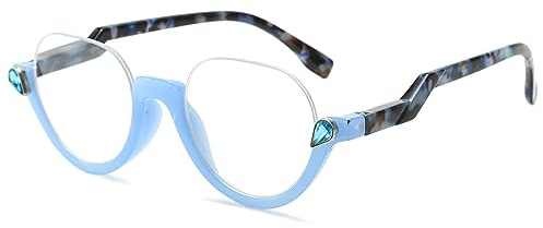 Lanomi Mode Halbrahmen Lesebrille Blaulichtfilter Rund Halbbrille Damen Herren UV400 Schutz Sehhilfe Lesehilfe