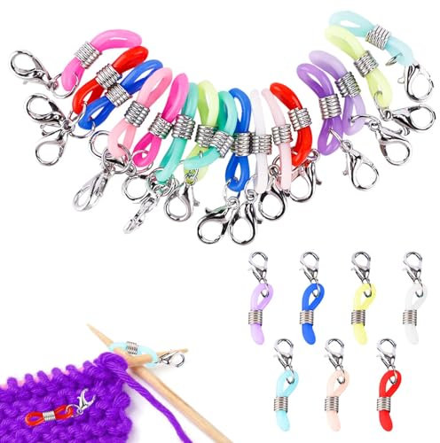 36 Stück Stricknadelstopper für Nadelspiel mit Karabiner aus Edelstahl, Mehrfarbig Gummi Stricknadel Schutz Stricknadelspitzenschutz Maschenstopper für Stricknadeln Häkelprojekte