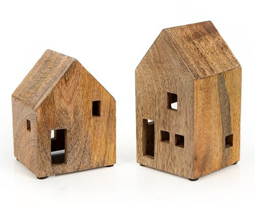 Logbuch-Verlag 2 Häuser zum Hinstellen Haus Deko Figuren aus Holz maritim Holzhaus braun Strandhaus Dekohaus Badezimmerdeko Sommer 12-16 cm