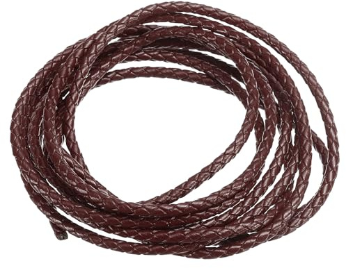 PATIKIL 2m Cordón de Cuero Trenzado Redondo, 3mm Cordón de Cuero Genuino Trenzado Redondo para Manualidades Fabricación de Joyas Collares Pulseras, Marrón