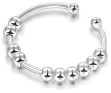 SILBERTALE 925 Sterling Silber Spinner Ring Angst Anxiety Anti Stress Ringe 5|8|10 Rotierende Beads Dekompressionsring Verstellbar Ring Größe 55 bis 60