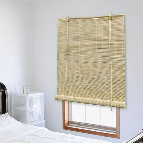 Homgoday Casa Mobilia - Cortina enrollable de bambú - Medidas 150 x 160 cm natural - Estor enrollable opaco para luz diurna, cortina opaca para interior y dormitorio
