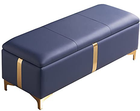 Ottomane-Bank mit Aufbewahrung, rechteckige Bettbank mit Stauraum, Moderne dekorative Möbel, Wohnzimmer-Eingangsbereich, gepolsterte Schuhe, Wickelhocker mit goldenen Metallbeinen, dunkelgra