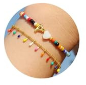 TINGN Armband Mädchen Armbänder Bunt, Perlenarmband Damen, Bunte Armband mit P Buchstaben, Gold Layering Armbänder Damen