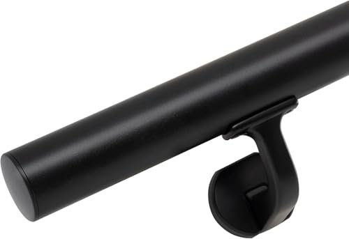 Handrails for Indoor Stairs,Deck,Slope,Modern Aluminum Handrail Set, Wall Mounted, with Zink-Alloy Brackets Aluminium Railing System,Rust Free. (Matte Black, 2 FT)