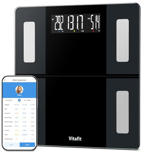 Vitafit Smart Bathroom Scales for Body Weight, High Accuracy Assured by Weighing Scales Professional Factory Since 2001, App Sync 13 Body Composition Including BMI, Body Fat and Muscle, 39st, Black