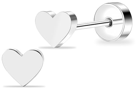 ZDE Women Earrings Flat Back Heart/Star Earrings Titanium Hypoallergenic Non-Nickel Cartilage Studs for Sensitive Ears Simple Classic 5mm Tiny Gold Screw On Stud Earring