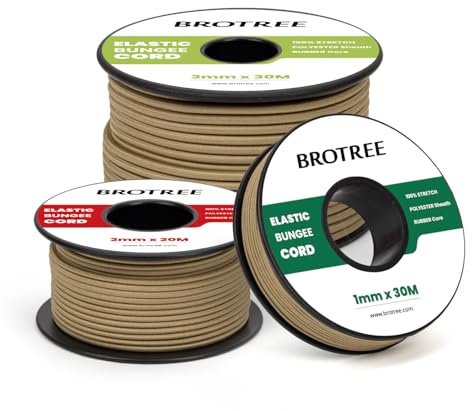 Brotree Corda Elastica Cordoncino Elastico 3mm x 20m Filo Elastico Corda Gomma Corde Elastiche per Fai da te, Artigianato, Braccialetti, Cucito, Perline, Gioielli, Tende e Zaino - Cachi