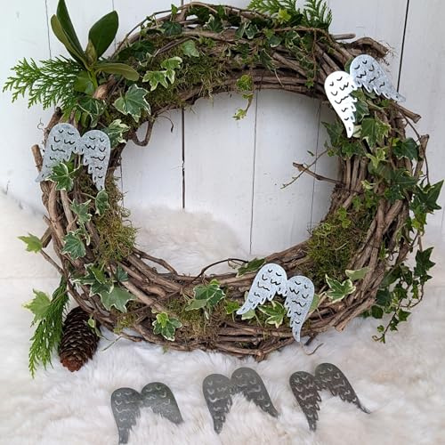 Storm's Gartenzaubereien Engelsflügel zum Basteln 6er Set - Zinkfarben, 7cm hoch, inkl. 4cm Spieß - Deko für Dekokränze, Adventsgestecke, DIY Projekte