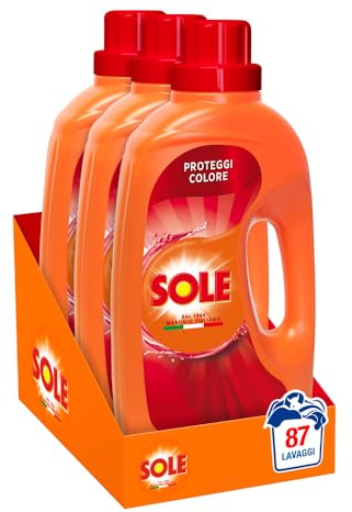 Sole Detersivo Lavatrice Proteggi colore 87 Lavaggi, Formula igienizzante, Detersivo Lavatrice Liquido Proteggi colore, rimuove le macchie a basse temperature (Confezione da 3 x 29 lavaggi)