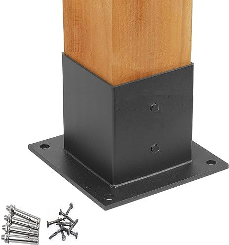 Black Wood Post Bracket Apply To 3.5 x3.5, Metal Bolt Down Square Support for Concrete/Deck Railing/Pergola/Mailbox, Fence Post Anchor Base with Installation Kit Color : 1pack, Size : 15x1