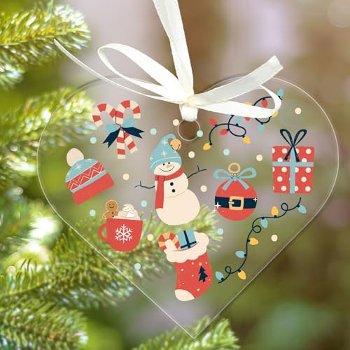Uniqicon 25 Stück 3 mm Transparente Acryl Herz Ornamente, Acryl Transparente Anhänger Weihnachten, Acryl Weihnachtsbaumschmuck Mit Loch, Acrylplatte Für Partydeko,Geschenkanhänger