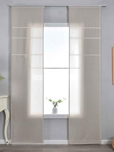 Gardinenbox 2er Set Halbtransparente Schiebegardinen mit Paneelwagen HxB 245x60 cm Taupe »Leipzig« Kettenmuster lichtdurchlässig Elegante Struktur 202450P-2