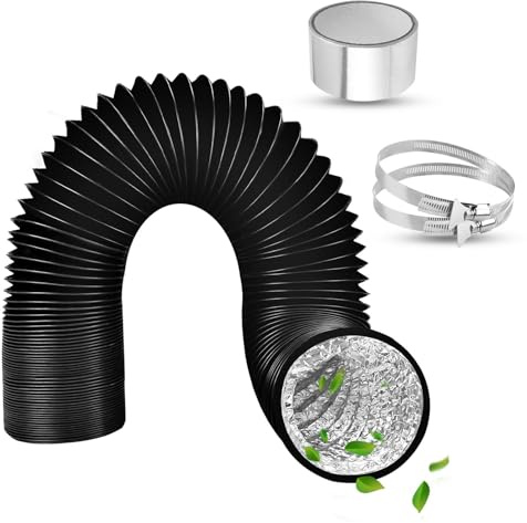 80mm Tumble Dryer Vent Hose 4.2m PVC Aluminium Ducting Hose Black | Flexible,with 2 Clamps,1 Volume Tape Air Ducting Vent for Air Conditioner, HVAC Ventilation, Cooker Hood, Extractor Fan