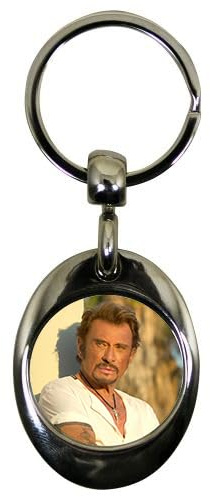 Porte-clés ovale en métal avec jeton caddie Johnny Hallyday